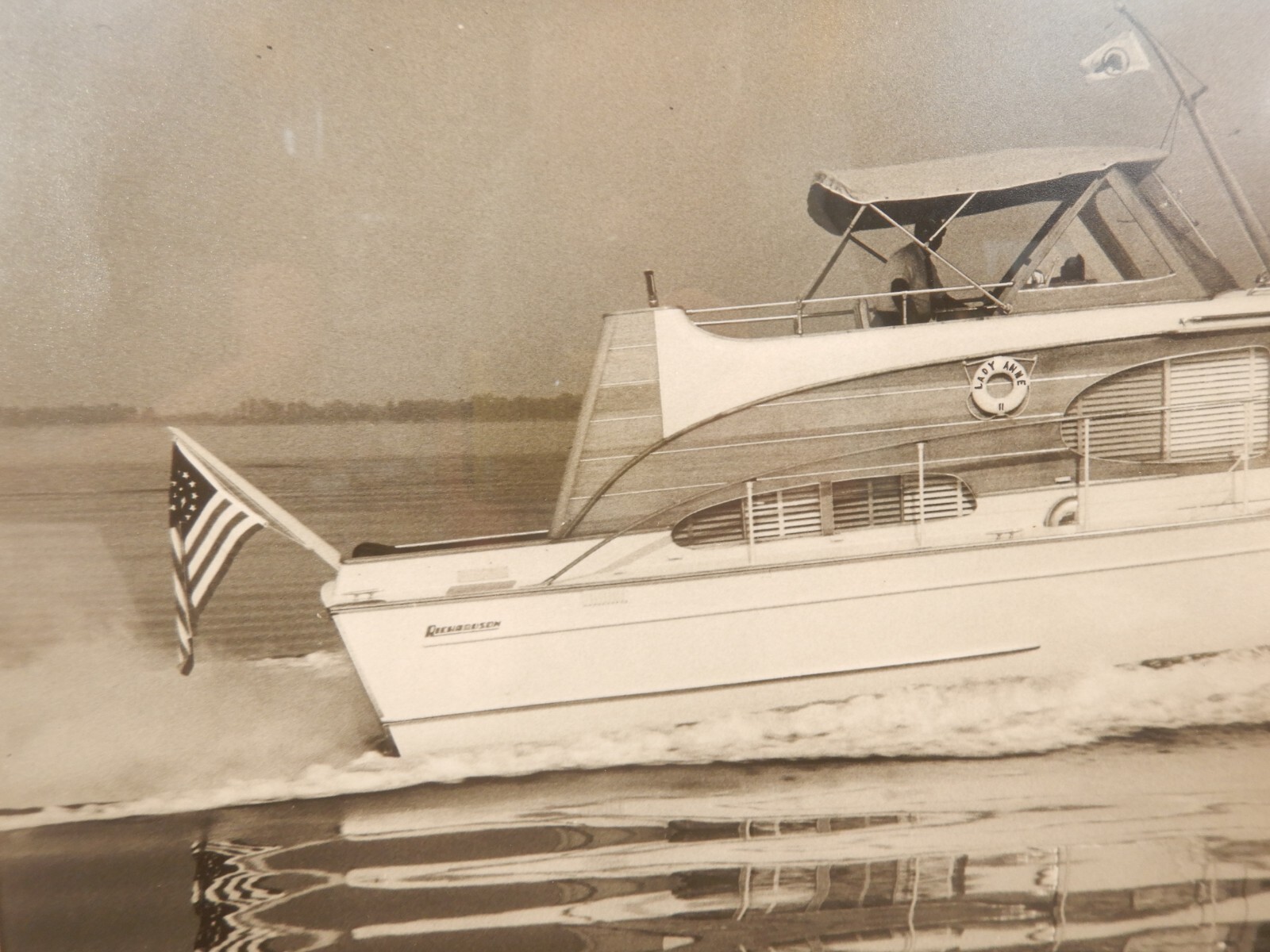 LARGE Vtg 1950s 60s Power Yacht Photograph Richardson Boat Cheaspeake Bay