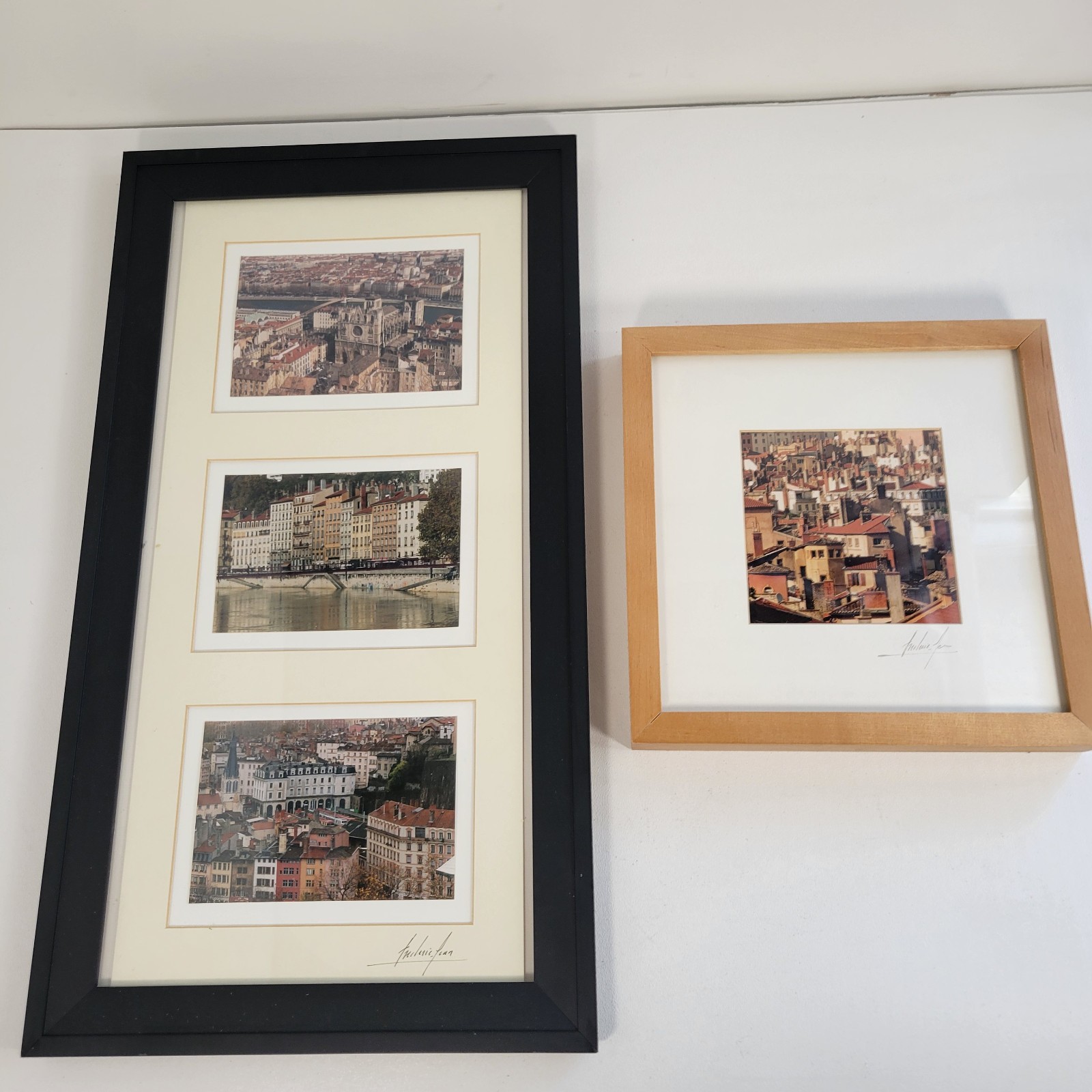 Lot of 2 Frederic Jean Signed Photograph Lyon France Framed Art Set Vieux Lyon