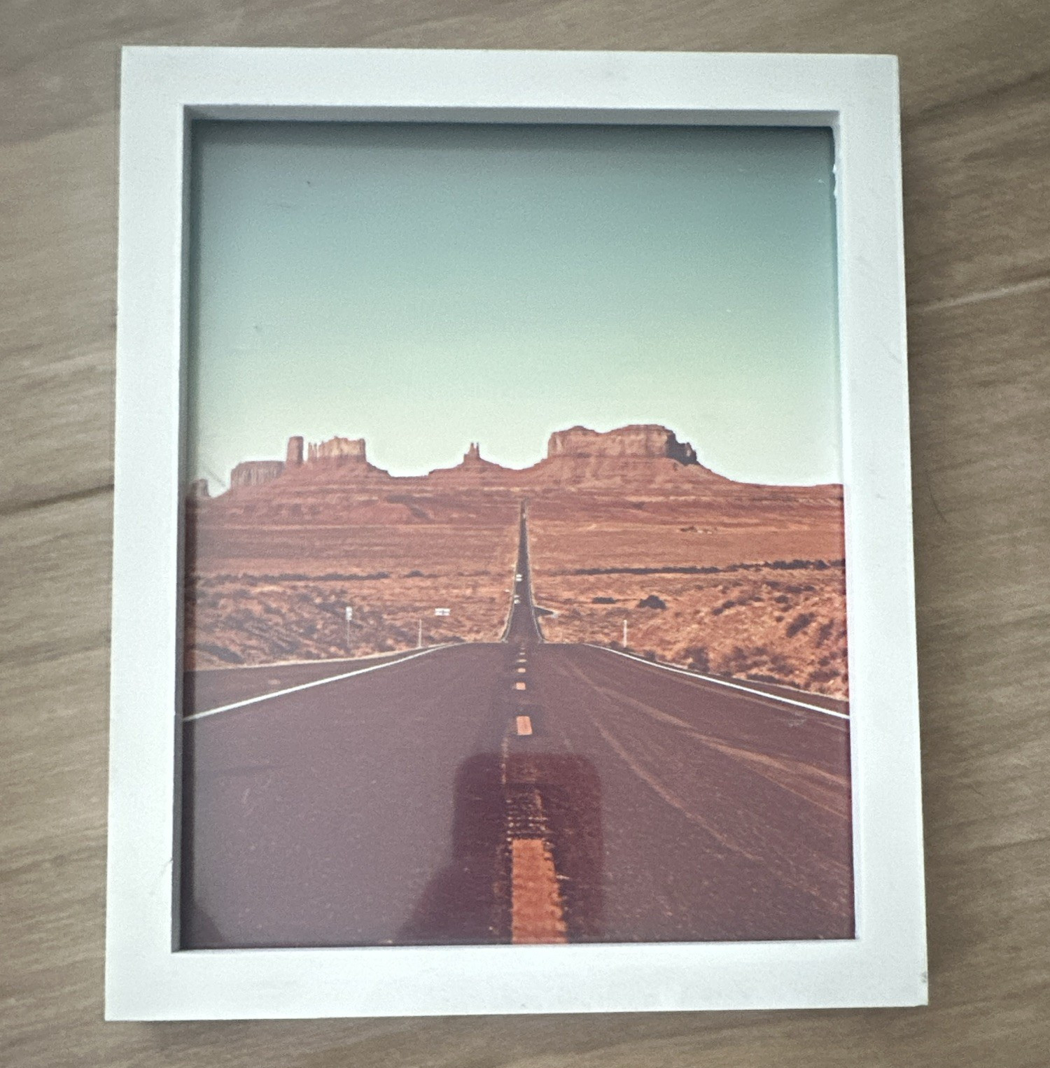 Framed Color Landscape Photograph Print on Paper, Desert Road, Portrait