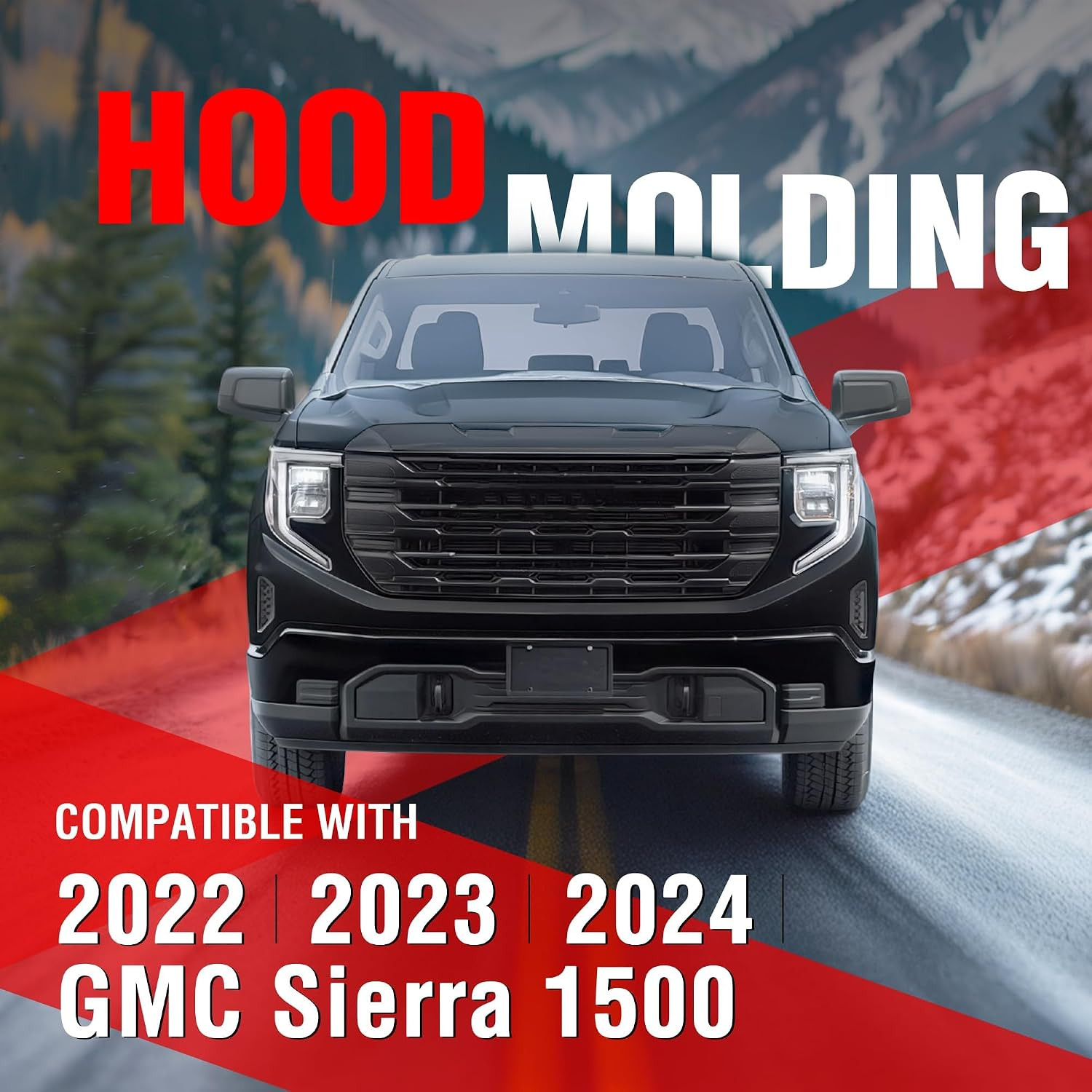 Front Upper Hood Molding Trim Compatible with 2022-2025 GMC Sierra 1500 Bumper H