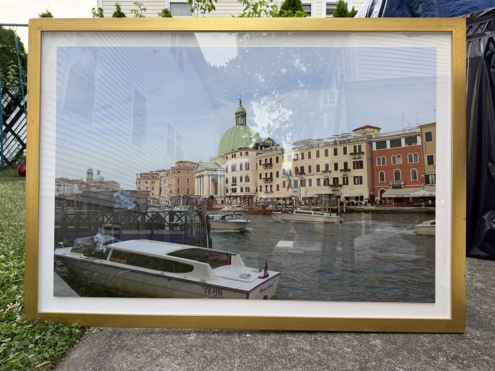 Framed Color Canal Cityscape Photograph Print, Landscape Boats & Buildings